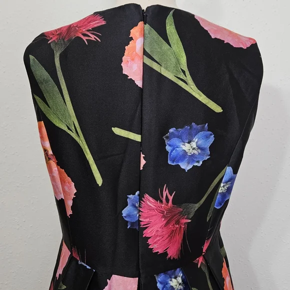 Carolina Herrera Floral Silk-Blend Mikado A-Line Cocktail Dress Size 10 - Picture 7 of 13